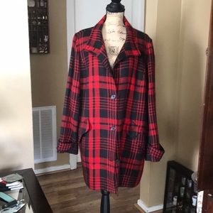 Black and Red Plaid Wool Coat